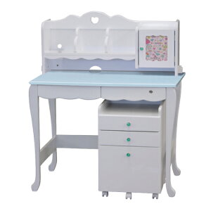 学習机 木製 勉強机 幅100cm キッズデスク 金次郎デスク お姫様 プリンセスデスク アンティーク調 木製デスク スタンダードデスク クリスタル取手 ホワイトウォッシュ 猫脚 ハート ツートン