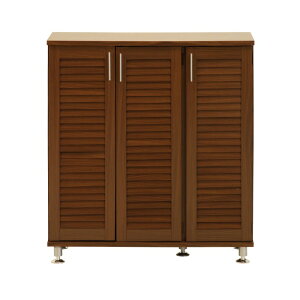 下駄箱 木製 シューズボックス ルーバー扉 靴箱 シューズラック 幅90.5cm 棚板高さ調整可能 可動棚タイプ ブラウン ナチュラル