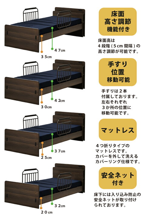 楽天市場】非課税 電動ベッド 2モーター マットレス付き 宮付き 手すり 