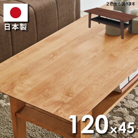 センターテーブル アルダー材使用 日本製 リビングテーブル 下棚付き 木製 幅120cm×45cm 天然木 ナチュラルテイスト カジュアル カフェテーブル コーヒーテーブル 応接テーブル ロビーテーブル オフィス ナチュラル ダークブラウン