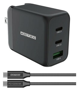 yVi/i/szPower DeliveryΉ GaN AC[d/65W/USB Type-A 1|[g Type-C 2|[g/ubN & Type-C to CP[uZbg APD-V065AC2-WC-BK