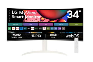 34�C���` �Ȗʌ^�E���g�����C�h�X�}�[�g���j�^�[(3440x1440/WebOS/���C�����X�Ή�/VA/�A���`�O���A/HDMIx2/�X�s�[�J�[/�`���g/��������/�z���C�g➑�/3�N�ۏ�) 34SR65QC-W