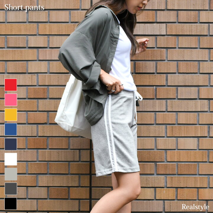 楽天市場 ドローストリング2ラインハーフパンツ ショートパンツ ルームウェア サイドライン レディース ウエストゴム スエット イージーパンツ リラックス ストレッチ 伸縮性 部屋着 カジュアル 運動 ジム ダンス スポーティー 夏 可愛い ペアルック メール便 Real