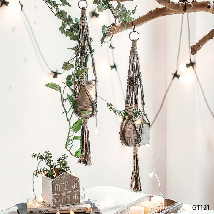 楽天市場 プラントハンガー マクラメ 雑貨 植物ハンガー ハンギングプランター 観葉植物 吊り下げ ロープ コットン 紐 ヒモ 壁掛け インテリア おしゃれ ナチュラル かわいい 屋内 屋外 吊るす 省スペース Real Style リアルスタイル