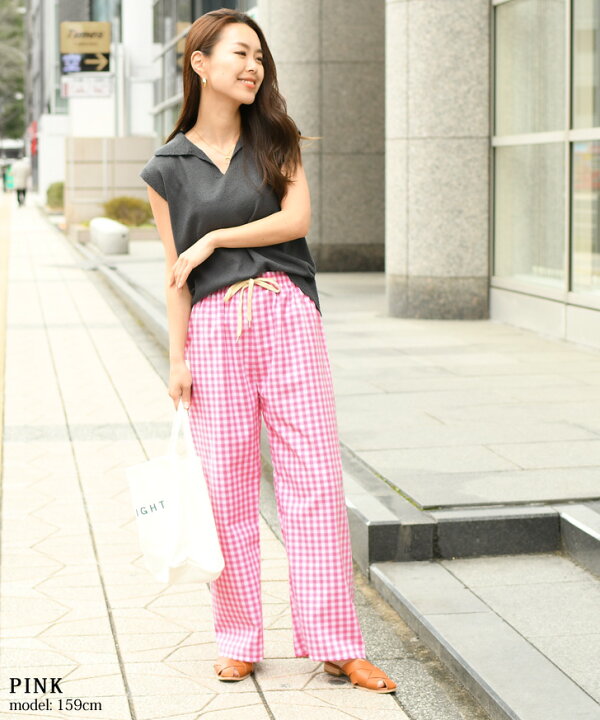 楽天市場 ギンガムチェック柄リネンライクロングワイドパンツ レディース ボトムス 春 夏 ロングパンツ ゆったり 大きめ ウエストゴム カジュアル レトロ 体型カバー かわいい リラックス 総柄 チェックパンツ 楽ちん メール便 Real Style リアルスタイル