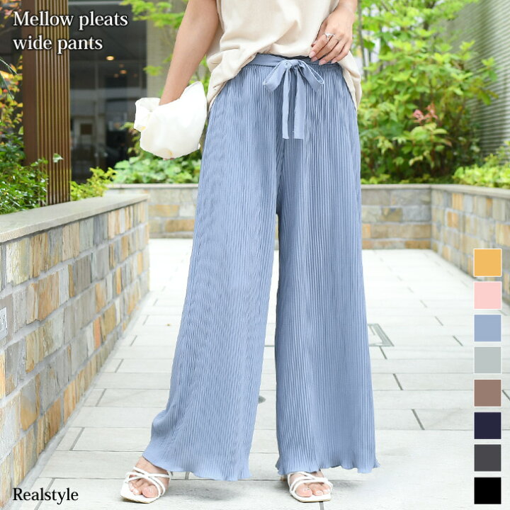 楽天市場 福袋対象 選べる8カラー リボン付きメロープリーツワイドパンツ レディース ボトムス 夏 涼しい ウエストゴム ゆったり ロング フレア プリーツパンツ リラックス イージーパンツ カジュアル きれいめ おしゃれ 可愛い 韓国ファッション メール便 Real 楽天市場 福袋対象 選べる8カラー リボン付きメロープリーツワイドパンツ レディース ボトムス 夏 涼しい ウエストゴム ゆったり ロング フレア プリーツパンツ リラックス イージーパンツ カジュアル きれいめ おしゃれ 可愛い 韓国ファッション メール便 Real
