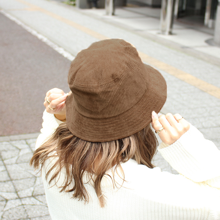 バケットハット　コーデュロイ　韓国　帽子　かわいい　ブラック