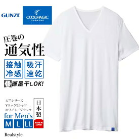 クールマジック COOLMAGIC 天竺シリーズ Vネック Tシャツ メンズ トップス インナー 半袖 肌着 下着 接触冷感 吸汗速乾 消臭加工 ドライ 通気性 GUNZE グンゼ ストレッチ 伸縮性 日本製