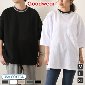 グッドウェア Goodwear USAコットン ラインリブ ポケット付き Tシャツ メンズ レディース トップス Tシャツ 半袖 リブライン ブランド クルーネック オーバーサイズ 大きいサイズ おしゃれ 春夏 メール便