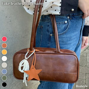 フェイクレザー スター チャーム マルチ ストラップ 選べる8カラー レディース メンズ キッズ 子供 星 キーホルダー バッグチャーム チャームストラップ レザー 合皮 革 紐 おしゃれ シンプ