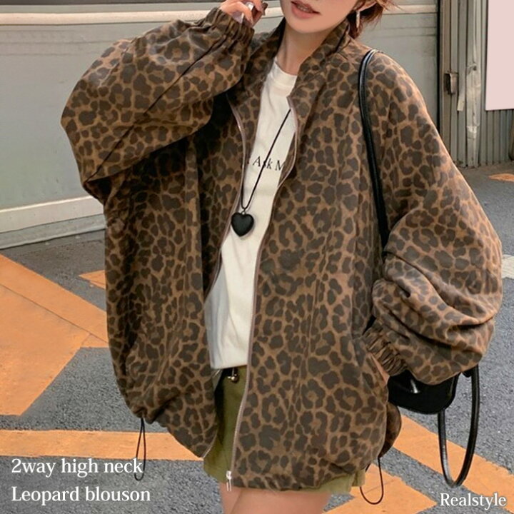 楽天市場】2wayオーバーサイズハイネックレオパードブルゾン 