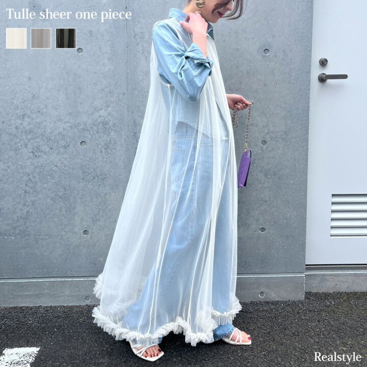スウィングル シアーシャツ×ノースリAラインワンピースSET  