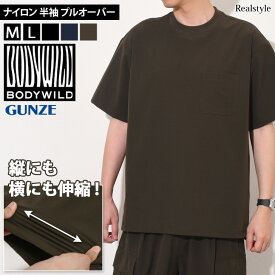 BODY WILD ボディワイルド ナイロン 半袖 プルオーバー BDV351 メンズ トップス Tシャツ ストレッチ 伸縮 軽量 速乾 通気性 ドライ おしゃれ カジュアル スポーティー グンゼ GUNZE メール便