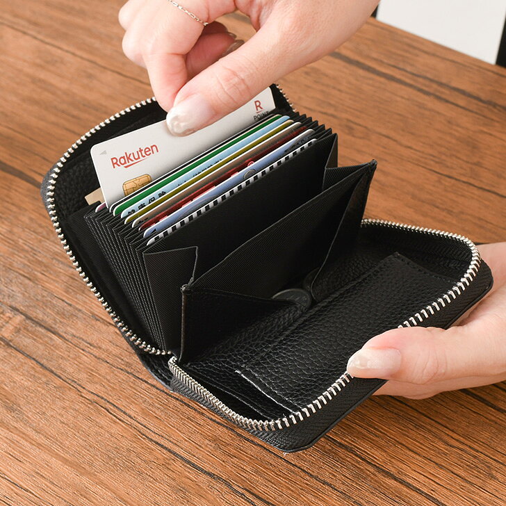 小銭とカードが一目瞭然!お札が折れない♪ スリップ式ミニ財布 ハラコ ファスナー ジャバラカード レディース 財布 二つ折り 本革 牛革 お札を折らない カード入れ 小銭入れ 蛇腹 じゃばら コンパクト おしゃれ かわいい アニマル柄 レオパード メール便 - メイン画像 18