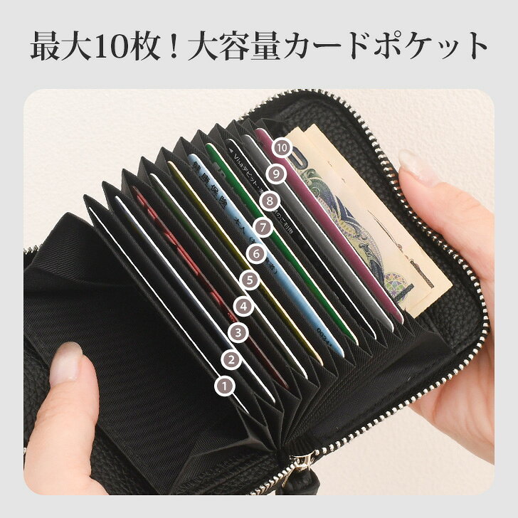 小銭とカードが一目瞭然!お札が折れない♪ スリップ式ミニ財布 ハラコ ファスナー ジャバラカード レディース 財布 二つ折り 本革 牛革 お札を折らない カード入れ 小銭入れ 蛇腹 じゃばら コンパクト おしゃれ かわいい アニマル柄 レオパード メール便 - メイン画像 6