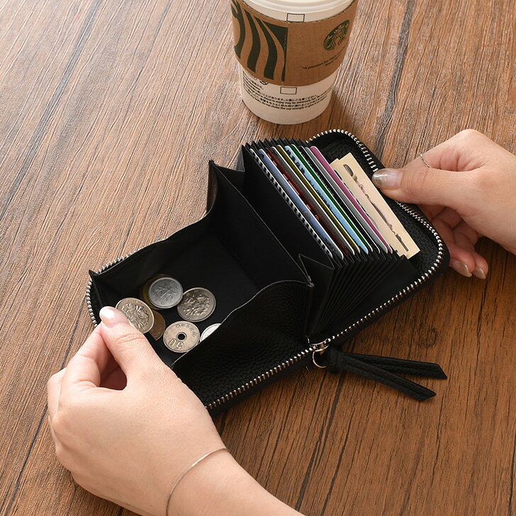 小銭とカードが一目瞭然!お札が折れない♪ スリップ式ミニ財布 ハラコ ファスナー ジャバラカード レディース 財布 二つ折り 本革 牛革 お札を折らない カード入れ 小銭入れ 蛇腹 じゃばら コンパクト おしゃれ かわいい アニマル柄 レオパード メール便 - メイン画像 9