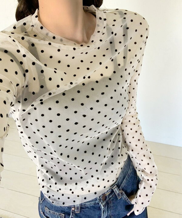 楽天市場】カットオフフロッキーピンドット柄シアートップス 