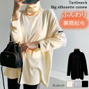裏微起毛タグ付きタートルネックビッグシルエットカットソー レディース 長袖 大きいサイズ 大きめ ハイネック 防寒 暖かい あったか 秋 冬 春 無地 トップス おしゃれ 可愛い 裏起毛 ストレッチ 体型カバー メール便
