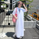 サイドポケットコットンシンプルマキシカットソーワンピース レディース 春 夏 半袖 薄手 ロング丈 マキシ丈 綿 ゆったり 大きいサイズ ストレート おしゃれ カジュアル 無地 膝下 シンプル 体型カバー メール便