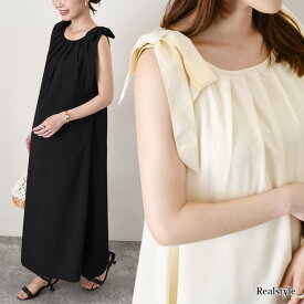 リボンショルダーバックオープンノースリーブロングワンピース レディース 夏 きれいめ 上品 ロング丈 マキシ丈 Aライン 旅行 リネンタッチ 肩リボン リゾート バックシャン 可愛い 大人可愛い スタイルアップ メール便 2512ss
