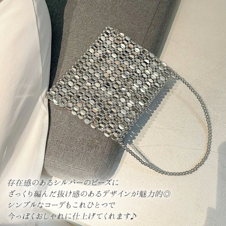 楽天市場】メタリック ビーズ ワンハンドル フラット ミニバッグ 
