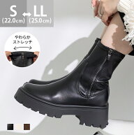 送料無料 ブーツ ショートブーツ レディース 6cmヒール 厚底 ストレッチ 防寒 ストレッチブーツ 厚底ブー…