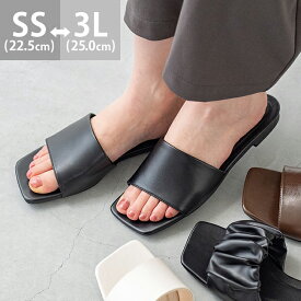 1/16 9:59マデ 1999円 送料無料 サンダル レディース スクエアトゥ ギャザー フラットヒール ぺたんこ 軽量 高反発クッション 痛くない 歩きやすい 疲れにくい 1センチヒール 黒 2S SS 22.5cm 3L LLL 25cm 最強配送 ssa