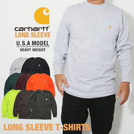 カーハート ポケット付き長袖Tシャツ CARHARTT USAモデル ワンポイント 無地　ロングスリーブTシャツ ロンT メンズ スケート 黒 ブラック グレー レッド イエロー オレンジ