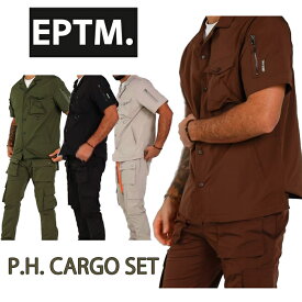 EPTM 半袖シャツ カーゴパンツ セットアップ メンズ エピトミ トラックパンツ 大きいサイズ ジョガーパンツ スリム ボトムス アパレル 衣装 細身 ブラック 黒 スリムスナップボタン 新作