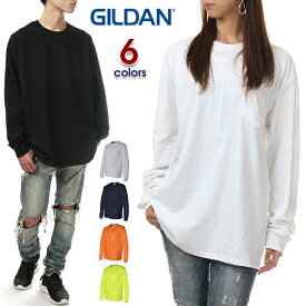 ギルダン ポケット付き 長袖Tシャツ メンズ 無地 GILDAN ロングスリーブTシャツ ロンT USAモデル 大きいサイズ 黒 ブラック グレー ネイビー ホワイト 白 USAモデル