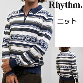 リズム ニットポロシャツ Libre Stripe Knit L/S Polo Olive Rhythm メンズ USA ブランド ファッション ネイティブ柄 大きいサイズ