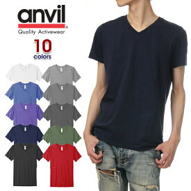 VネックTシャツ 無地 メンズ 半袖Tシャツ アンビル ANVIL 大きいサイズ 男女兼用 カラー チームTシャツ 黒 ブラック グレー ホワイト 白 ネイビー ピンク ブラック ブルー レッド S M L