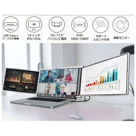 【超軽量1.4kg】トリプルディスプレイ デュアルモニター 14インチ デュアルディスプレイ モバイルモニター Windows、MacOS用