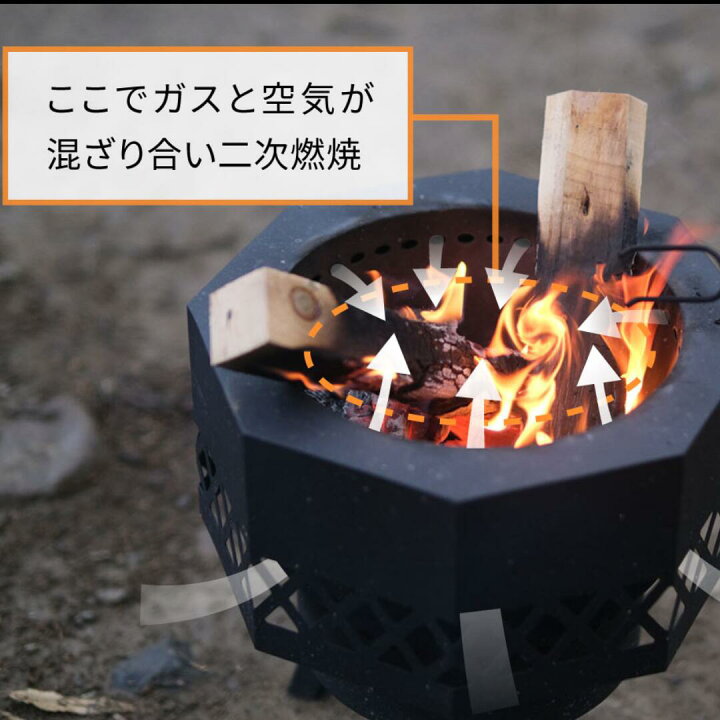 楽天市場】オクタゴンブラック 二次燃焼 無煙 焚き火台 焚火台  