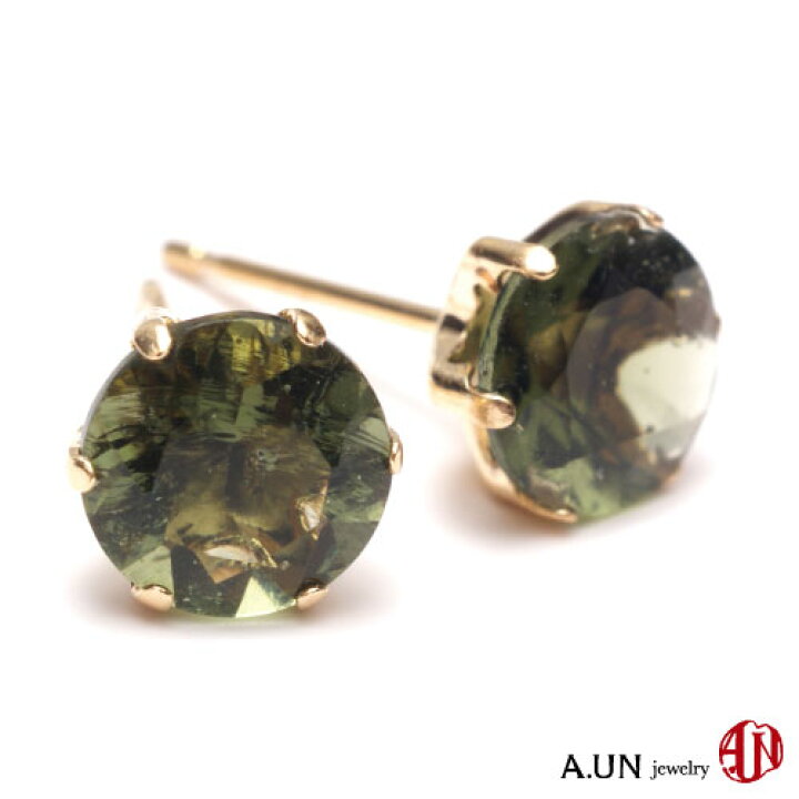 楽天市場】【A.UN jewelry】 モルダバイト ピアス *K18* ≪直径6mm 