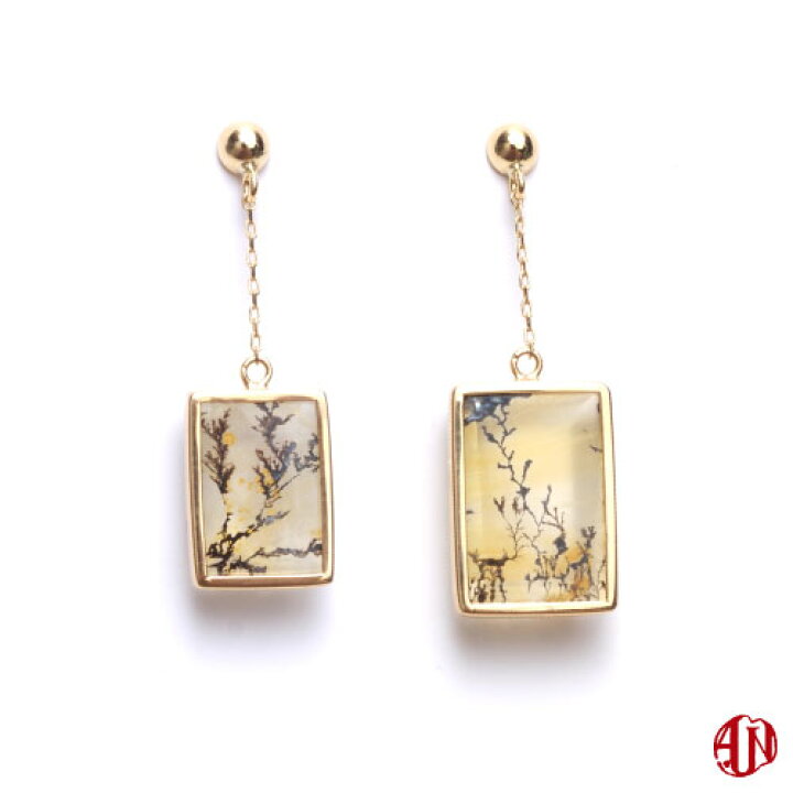 jewelry】 デンドリティッククォーツ ピアス K18(18金) スタッドピアス 揺れるピアス デンドライト 忍石 模樹石 スクエア スクエア型 一粒 大粒 ボタニカル 誕生日プレゼント 女性 レディース 両耳用 ☆オリジナルギフトボックス ... Silver925 デンドリティッククォーツ 27x13mm ドロップ ペンダントトップ _PA2972