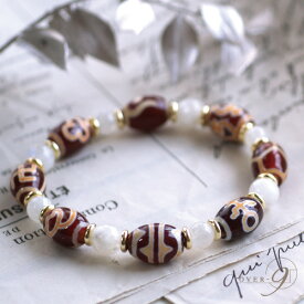 エントリーで【ポイント10倍】企画開催中♪ 【*8pcs*Happy&Lucky -紅玉髄天珠- 八大吉祥ブレスレット】【メール便不可】レインボームーンストーン 6月誕生石