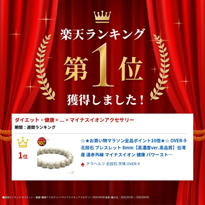 楽天市場】OVER-9 北投石 ブレスレット 8mm【高濃度ver.高品質】台湾産 