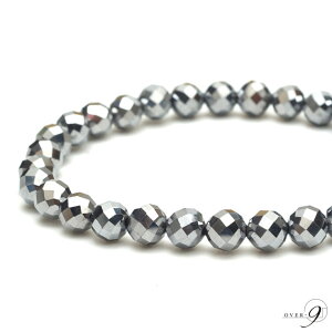 OVER-9 テラヘルツ鉱石 ブレスレット ダイヤモンドカット 6mm 公的機関検査済み 本物 高純度99.9% 健康 ジュエリー パワーストーン 天然石 【メール便送料無料】