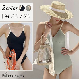 【10％OFFクーポン配布中★31日迄】水着 ワンピース バックオープン レディース ワンピース水着 レトロ M L XL 大きいサイズ 韓国 可愛い かわいい おしゃれ 女性水着 パイピング スイムウェア グレー ブラック ニュアンスカラー ビーチ 韓国ファッション[R](T)