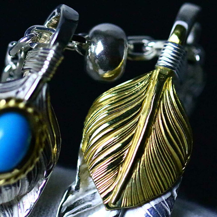 18金メタル上18金ハートダブルフェザーブレスレットMサイズ （メンズ  