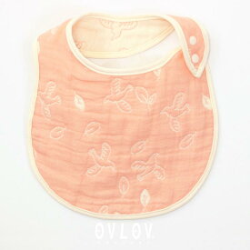 スタイ ガーゼ 6重 ピース 鳥 葉っぱ ピンク 日本製 ベビー よだれかけ ビブ 出産祝い 女の子 OVLOV オブラブ