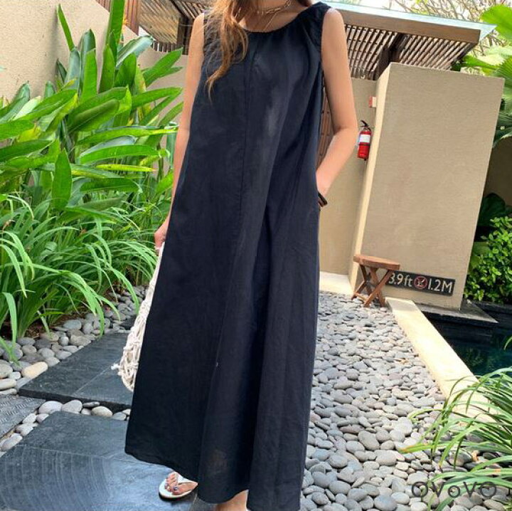 楽天市場 ノースリーブリネン混ワンピース ネイビー ワンピース ノースリーブ ロングワンピース リネンワンピース ワンピース ロング マキシ A ライン ワンピ レディース ワンピース ナチュラル リネン ルームウェア ゆるかわ ワンピース シンプル タンクトップ ワンピ
