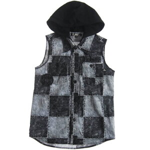 【60%OFFセール】FLAKE フレイク 150-160cm タイダイ柄ブロックチェック フード付きノースリーブシャツ ブラック メール便OK 150cm/160cm 春夏 20p111子供服 SALE SALE