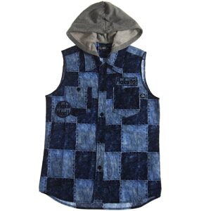 【60%OFFセール】FLAKE フレイク 150-160cm タイダイ柄ブロックチェック フード付きノースリーブシャツ ネイビー メール便OK 150cm/160cm 春夏 20p111子供服 SALE SALE