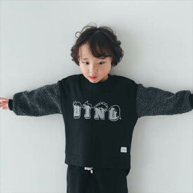 40%OFFセール SALE ニコフラート 子ども服 90cm-140cm nicohrat 恐竜トレーナー ブラック 2024秋冬 メール便不可 90cm/100cm/110cm/120cm/130cm140cm 裏毛 スウェット 袖ボア 子供服 ベビー服 キッズ kids baby