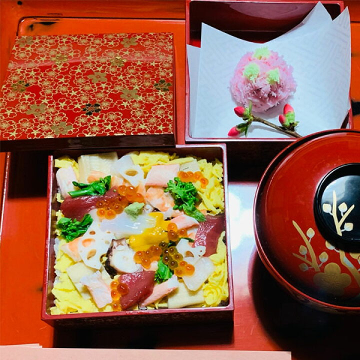 楽天市場】【取寄品】 桜づくし 三段重 朱 ＜5寸サイズ＞お重箱 3段重 