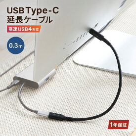 急速充電／高速データ通信 対応 USB Type-C to Type-C 延長ケーブル 30cm