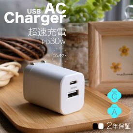 小型 2ポートAC充電器 USB Type-Cポート ＋ USB Type-Aポート 最大30W USB PD対応【WEB限定モデル】