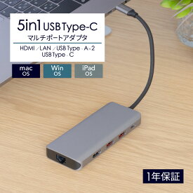 【10％OFFクーポン配布中！】5 in 1 USB Type-C マルチポートアダプタ USB 10Gbps対応 HDMI／LAN／USB Type-A×2／USB Type-C 1年保証 送料無料